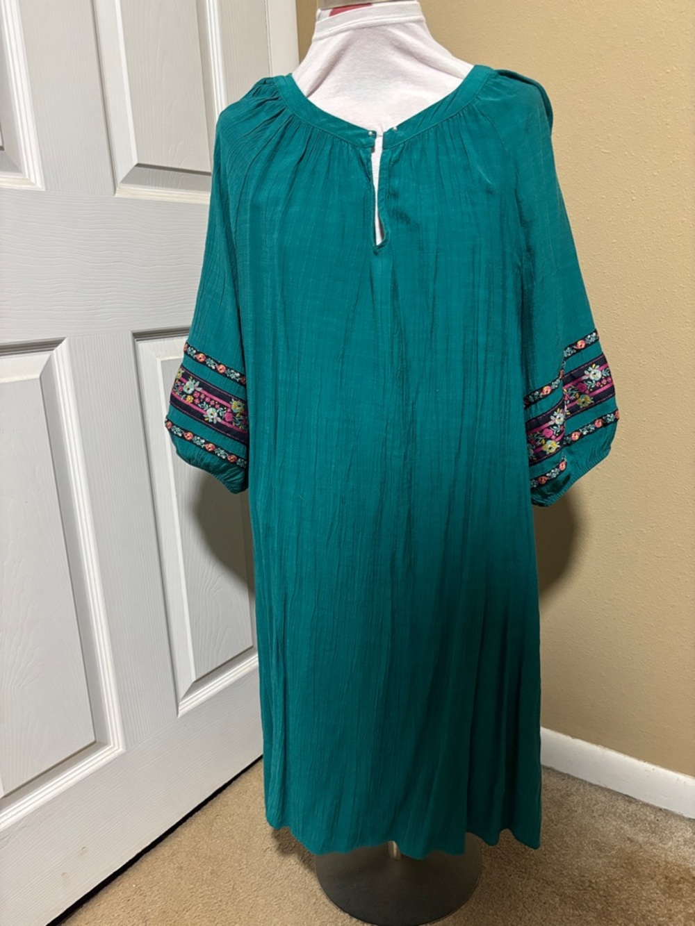 Teal Embroidered Sleeve Women’s Dress